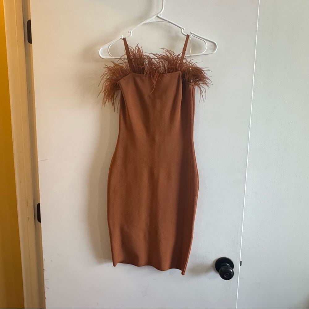 AKIRA Brown Bodycon Mini Dress Spaghetti Strap Cocktail